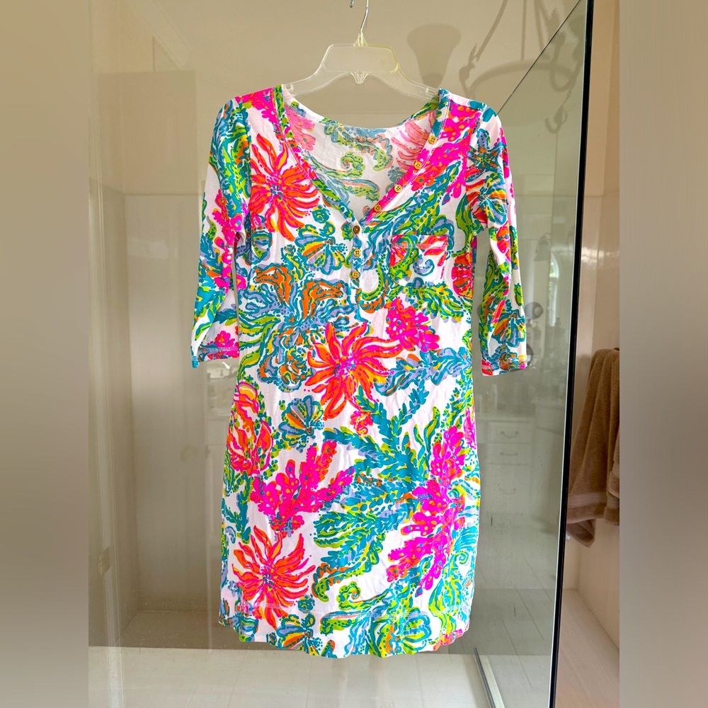 Lilly Pulitzer Christie 100% Pima Cotton 3/4 Sleeve Mini Dress Women’s S Multi